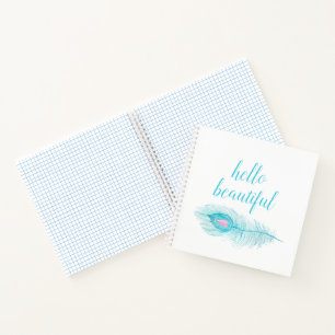 Türkis Aqua Feather mit Herz, hallo schön Notizbuch