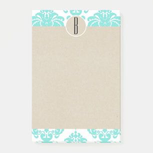 Türkis Aqua Glam Damask Kraft Monogram Initial Post-it Klebezettel
