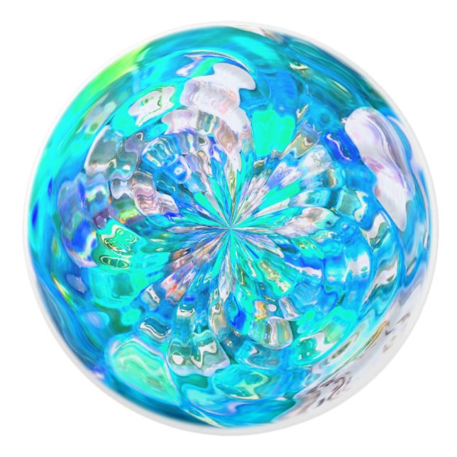 Türkis-Aqua-Glaseffekt-Turbulenz-Muster Keramikknauf (Vorderseite)