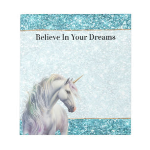 Türkis Aqua Glitz Glitzer Unicorn Notizblock