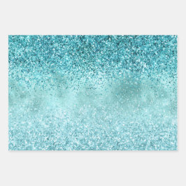Türkis Aqua Gold Glam Glitzer Geschenkpapier Set