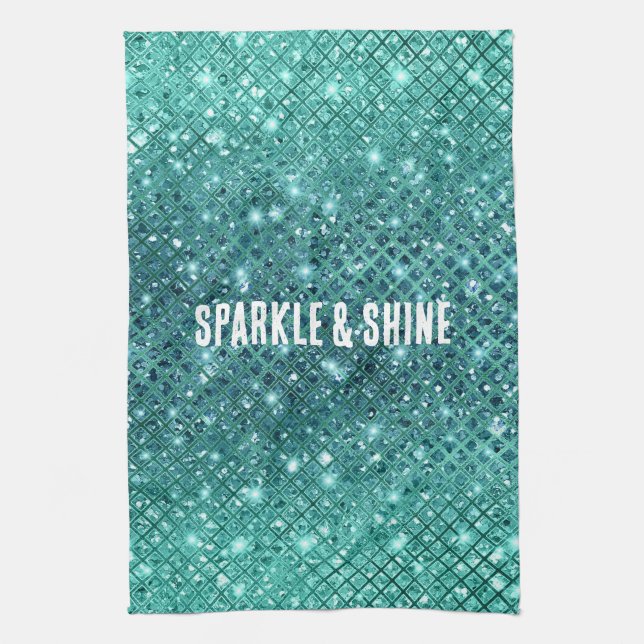 Türkis Aqua Green Sparkle Geschirrtuch (Vertikal)