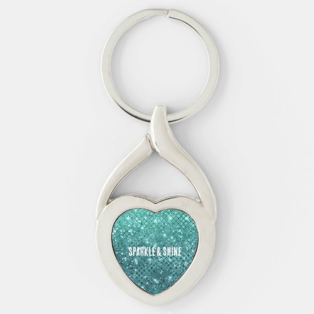 Türkis Aqua Green Sparkle Schlüsselanhänger (Vorderseite)
