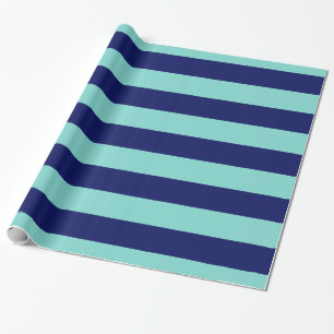 Türkis Aqua Navy Blue XL Streifen Muster V Geschenkpapier