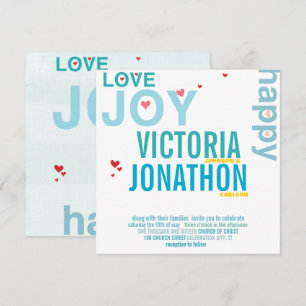 Türkis Aqua Red Heart Moderne Typografie Hochzeit Einladung