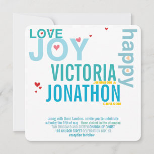 Türkis Aqua Red Heart Moderne Typografie Hochzeit Einladung