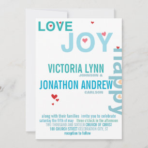 Türkis Aqua Red Heart Moderne Typografie Hochzeit Einladung