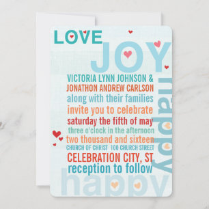 Türkis Aqua Red Modern Typografy Love Bird Einladung