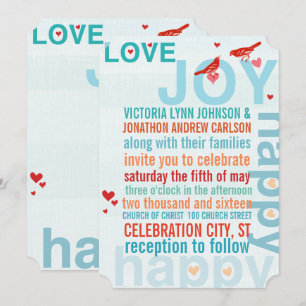 Türkis Aqua Red Modern Typografy Love Bird Einladung