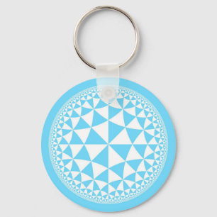 Türkis-Aqua u. weißes Dreieck gefüllte Mandala Schlüsselanhänger
