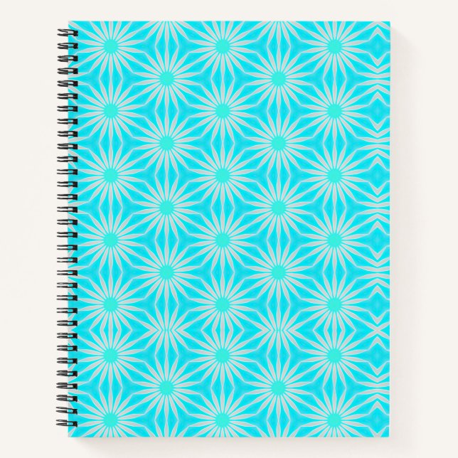 Türkis-, Aqua- und Grau-Blume mit Cyan Notizbuch (Vorderseite)