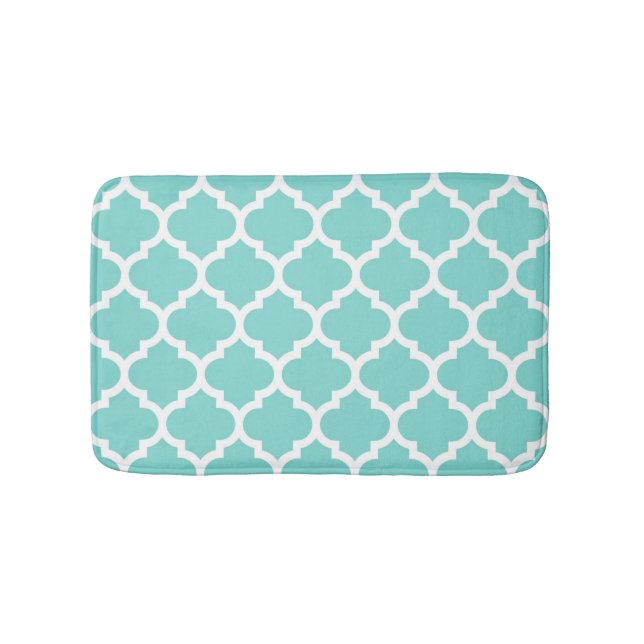 Türkis Aqua Welch marokkanisches Quatrefolienmuste Badematte (Vorderseite)