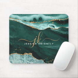 Türkis Aquamarin Agate Gold Glitzer Script Monogra Mousepad