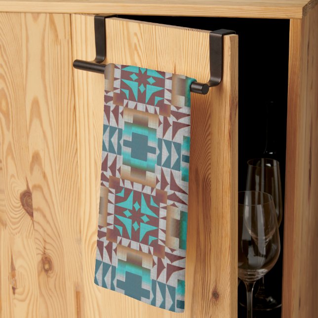 Türkis Aquamarin Blue Dark Red Brown Grab Tribal A Geschirrtuch (Drittel gefaltet)