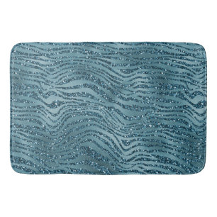 Türkis Aquamarin Blue Glitzer Zebra Print Badematte
