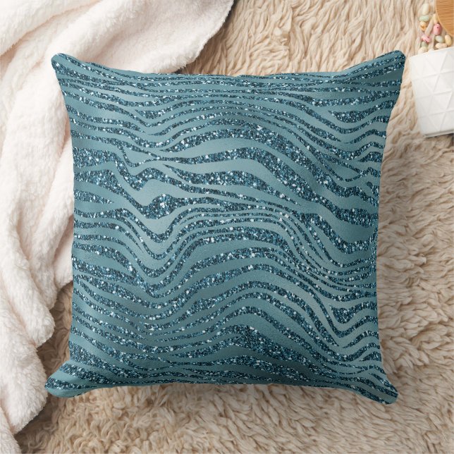 Türkis Aquamarin Blue Glitzer Zebra Print Kissen (Decke)