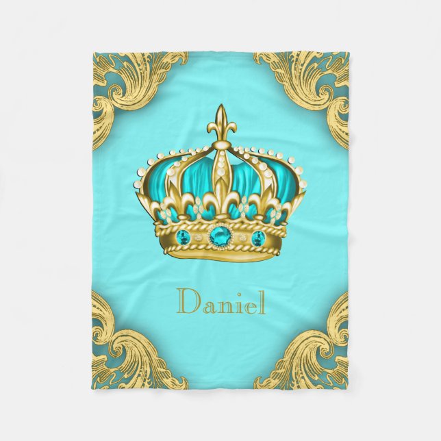 Türkis Aquamarin Blue Gold Prince Crown Baby Fleecedecke (Vorderseite)