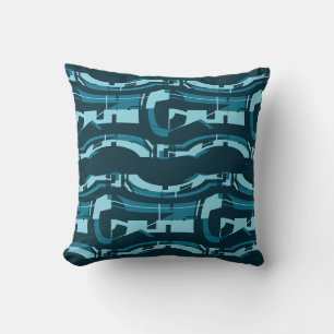Türkis Aquamarin Fett Horizontale Formen auf Dunkl Kissen