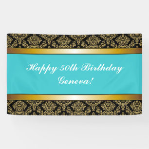 Türkis Aquamarin jedes Alter Gold Damask Geburtsta Banner