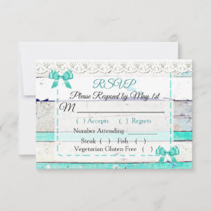 Türkis-aquamarine graue rustikale hölzerne RSVP karte