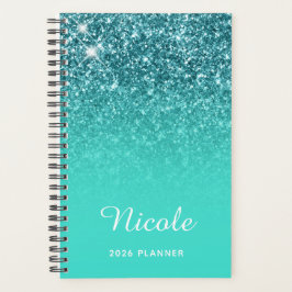 Türkis Aquamariner Glitzer Ombre Personalisiert Planer
