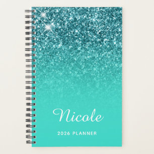 Türkis Aquamariner Glitzer Ombre Personalisiert Planer