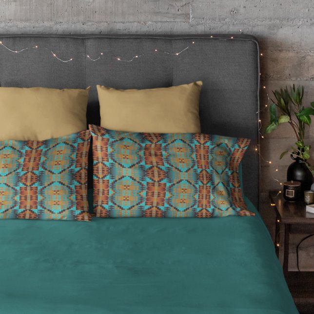 Türkis Aquamarines Aqua Blue Orange Tribal Art Kissenbezug (Von Creator hochgeladen)