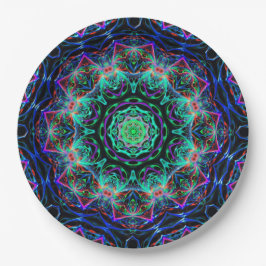Türkis Aquamarines blaues Fraktal Mandala Muster Pappteller