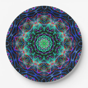 Türkis Aquamarines blaues Fraktal Mandala Muster Pappteller