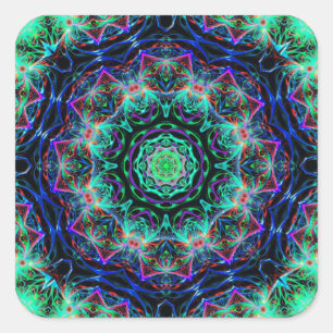 Türkis Aquamarines blaues Fraktal Mandala Muster Quadratischer Aufkleber