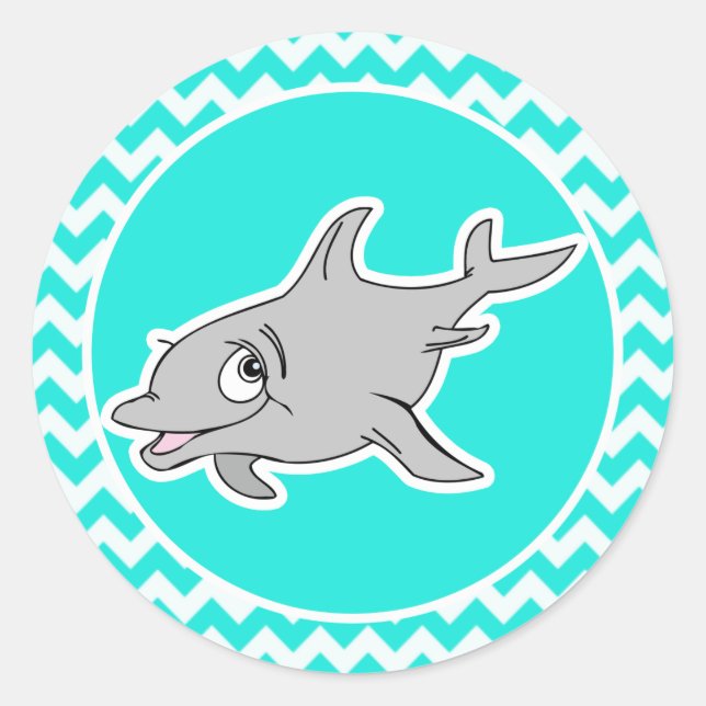 Türkis, Aquarellfarbe Zickzack; Dolphin Runder Aufkleber (Vorderseite)