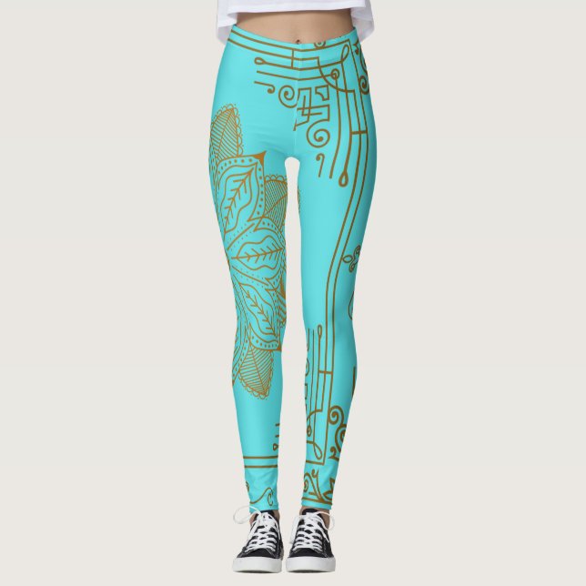 "Türkis" Art Nouveau Leggings (Vorderseite)