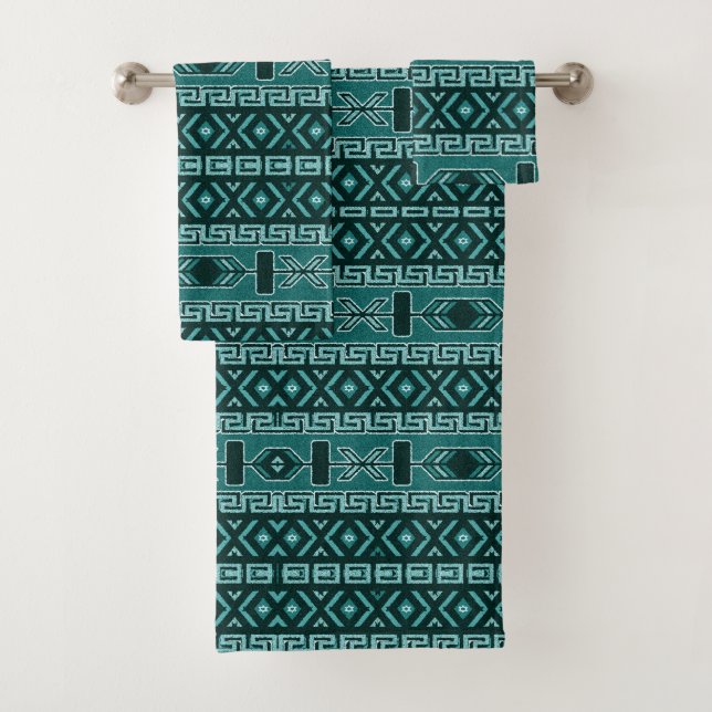 Türkis Azteken Südwestdesign Badhandtuch Set (Insitu)
