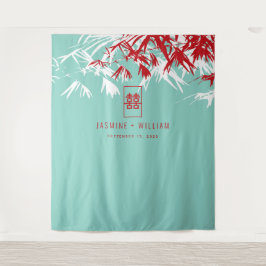 Türkis Bamboo Verlasse chinesisches Hochzeitsszena Wandteppich
