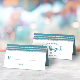 Türkis Bar Mizwa Silber Tallit Schrift Modern Fett Platzkarte