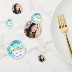 Türkis Bat Mitzvah Foto Gold Script Aquarell Konfetti