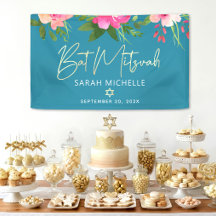 Türkis Bat Mitzvah Pink Floral Gold Skript Bold
