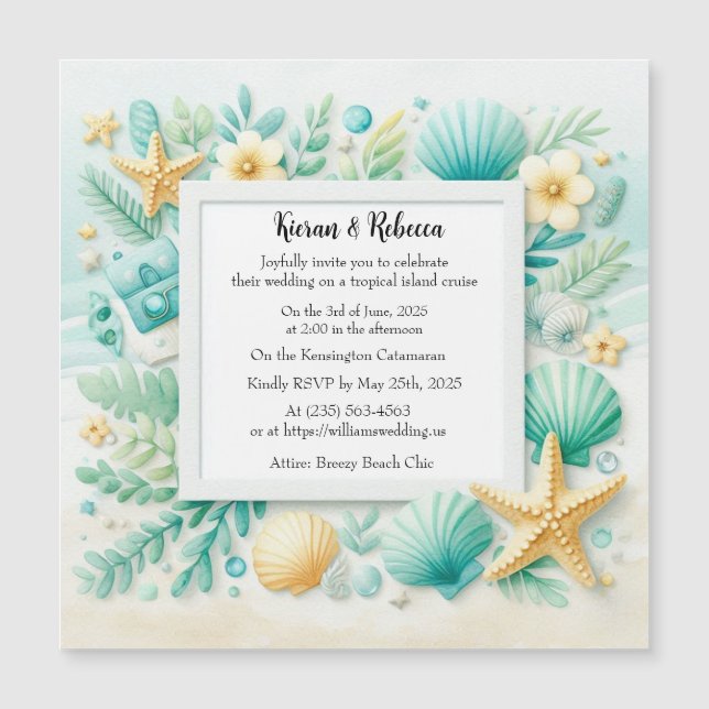 Türkis Beach Thema Hochzeit Magnetische Einladung (Vorderseite)