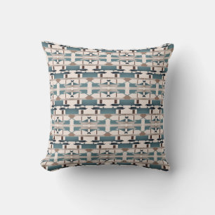 Türkis Beige Braun Südwest-Look Mosaikreihen Kissen