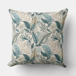 Türkis & Beige Minimal Blatt Botanisches Florales Kissen