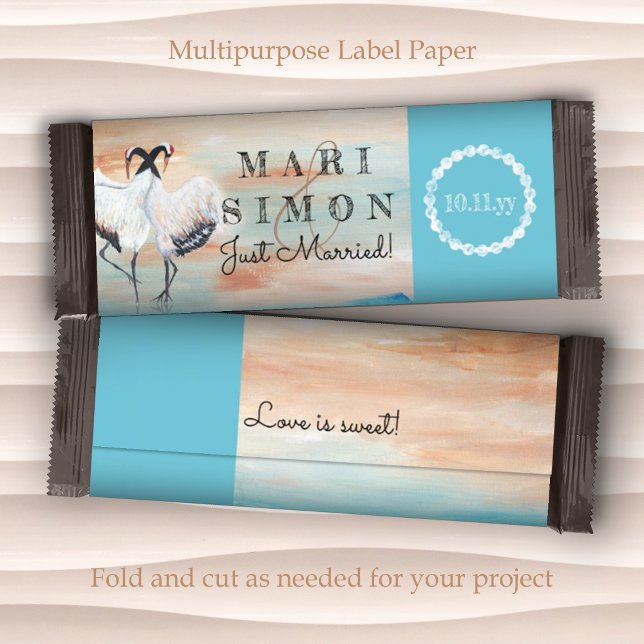 Türkis Beige Tancho Crane Wedding Candy Wrapper (sienna beige cyan turquoise wedding personalized chocolate candy bars wrappers labels just married)