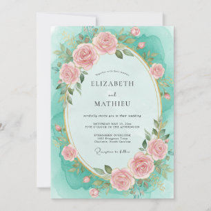 Türkis bemalte Petal-Hochzeit Einladung