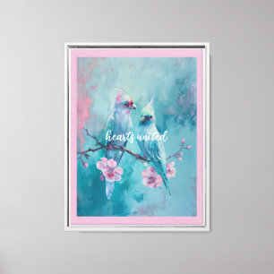 Türkis Birds Hearts United Stretch Canvas Print Leinwanddruck