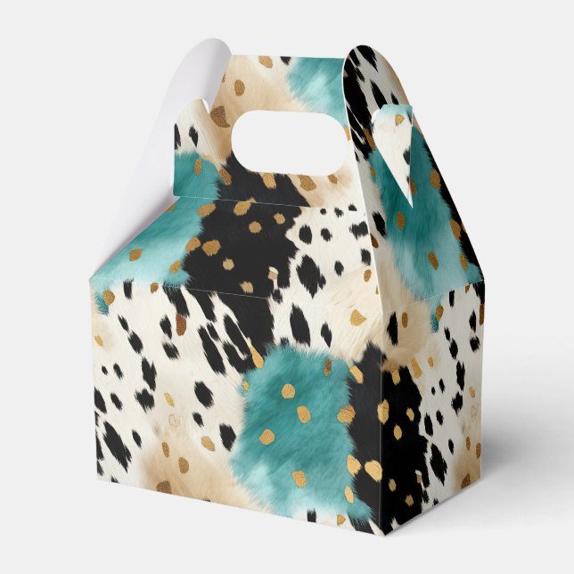 Türkis Black Cream Gold Western Cowhide Geschenkschachtel (Vorderseite)