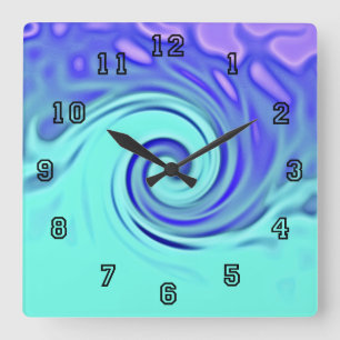 Türkis-Blau-abstrakte Wellen-Kunst Quadratische Wanduhr
