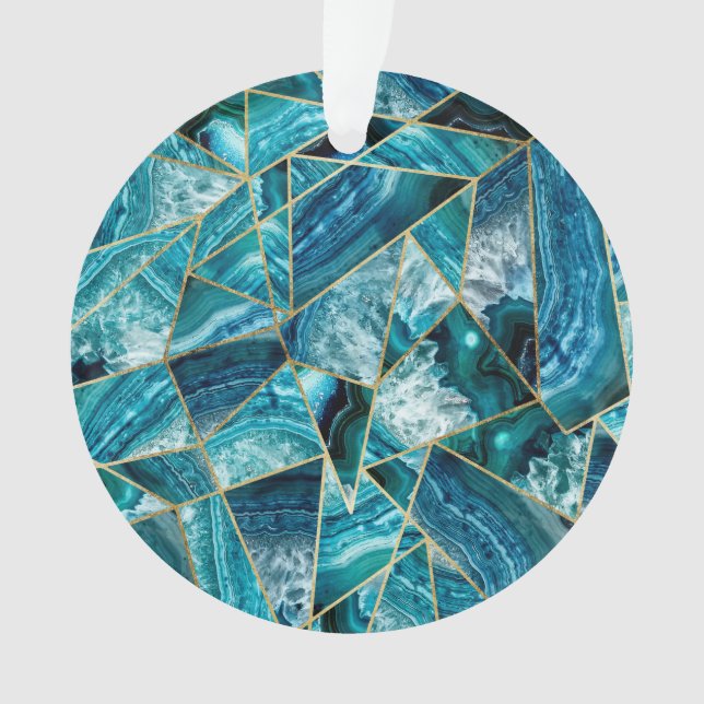 Türkis-Blau-Achat-Schwarz-Goldgeometrisches Ornament (Vorderseite)