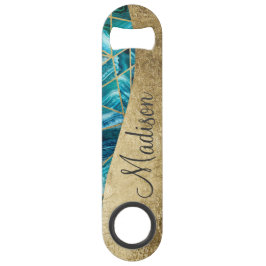 Türkis-Blau-Achat-Schwarz-Goldgeometrisches Speedflaschenöffner