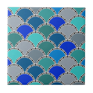 Türkis-Blau-aquamarines graue Skala-Muster Fliese