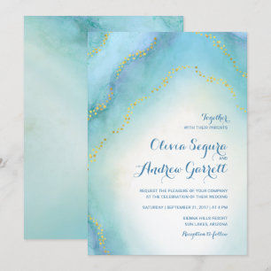 Türkis-Blau-Aquarell-Achat-Hochzeits-Einladung Einladung