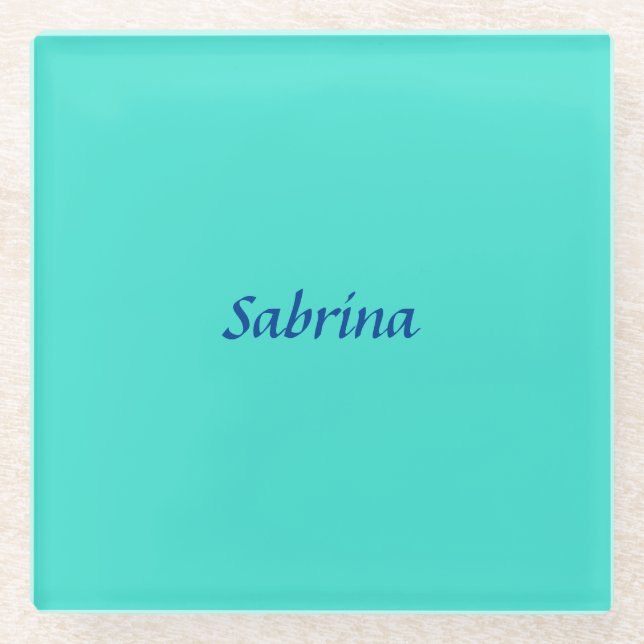 Türkis Blau Beruflich Moderne Eleganter Name Glasuntersetzer (Vorderseite)